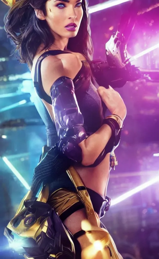 Image similar to action still of Caitlyn in KDA League of legends movie played by Megan Fox. imax, cinematic, 35mm, 4k resolution, dslr,