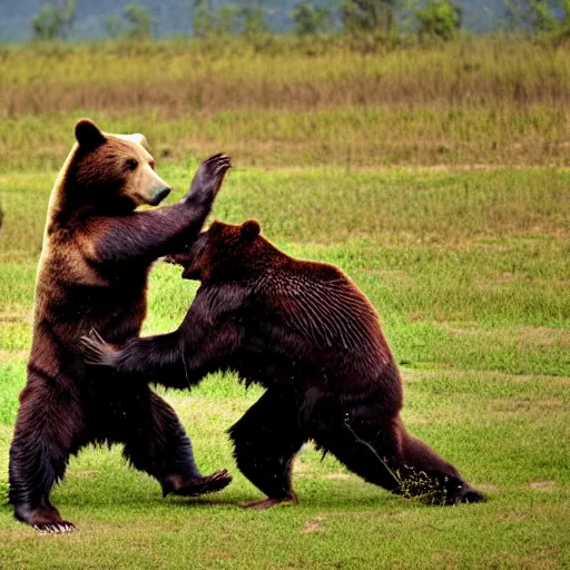 Image similar to a bear fighting in the vietnam war, 4 k, high resolution, still, landscape, hd, dslr, hyper realistic