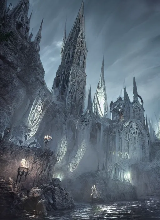 Image similar to ivory castle, ultra detailed fantasy, elden ring, realistic, dnd, rpg, lotr game design fanart by concept art, behance hd, artstation, deviantart, global illumination radiating a glowing aura global illumination ray tracing hdr render in unreal engine 5