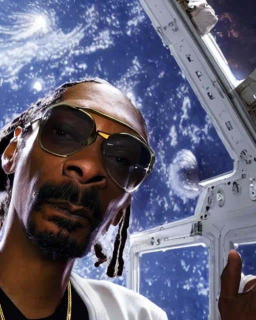 Image similar to snoop dogg, smoking a fat blunt, in the international space station, 4 k