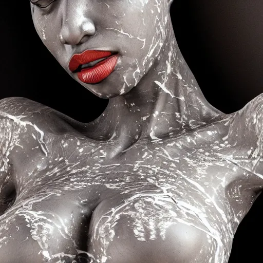 Image similar to hyper realistic of a stunning intricate cracked black marble falling african american woman angel body sculpture, highly detailed, white background, trending on artstation, hyperrealism, matte painting, subsurface scattering