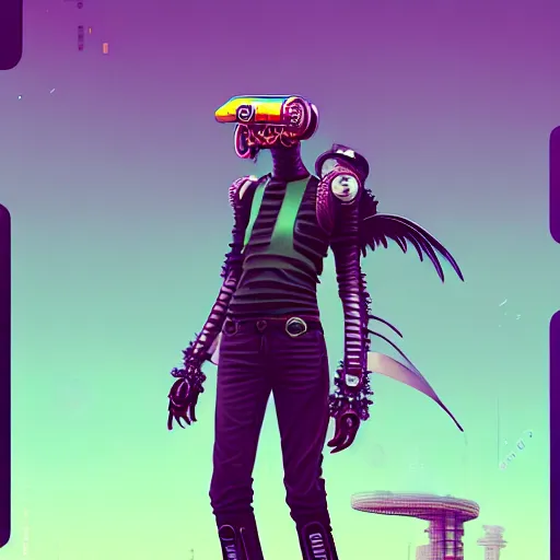 Prompt: full shot of a cyberpunk falcon android character:: by Martine Johanna and Simon Stålenhag and Chie Yoshii and Casey Weldon and Guillermo del toro :: ornate, dynamic, particulate, pastel colors, intricate, elegant, highly detailed, centered, artstation, smooth, sharp focus, octane render, 3d