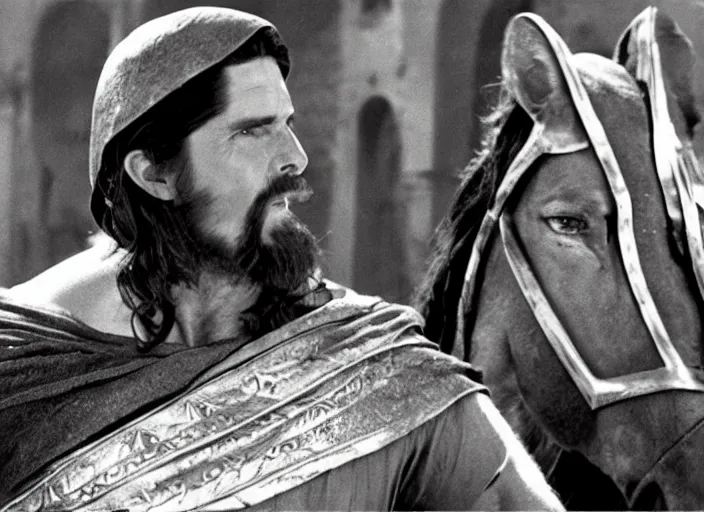 Image similar to film still of Christian Bale as Judah Ben-Hur in Ben Hur 1959