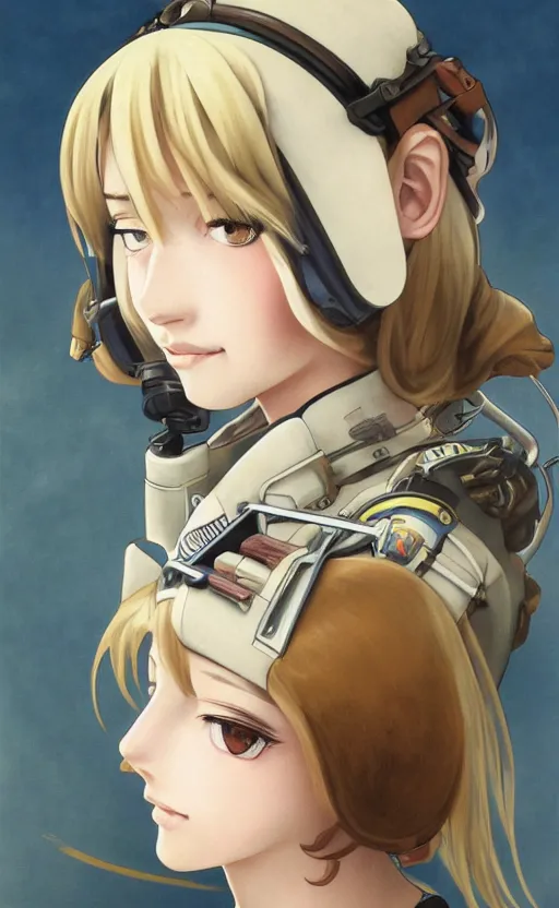 Prompt: german pilot girl, anime style, pilot oxygen mask, long hair, hair down, symmetrical facial features, ww2 era, hyper realistic, pale skin, 4k, rule of thirds, extreme detail, detailed drawing, trending artstation, hd, konpeki no kantai, D&D, realistic lighting, by Alphonse Mucha, Greg Rutkowski, sharp focus, backlit, soldier clothing