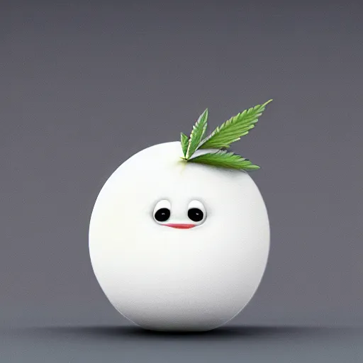 Prompt: portrait of a flavoured cute mochi snowball character with cannabis on the inside. octane 8 k render by eyvind earle