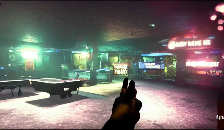 Prompt: screen shot, in the night club, COD.