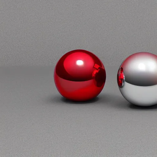 Prompt: chrome spheres on a red cube