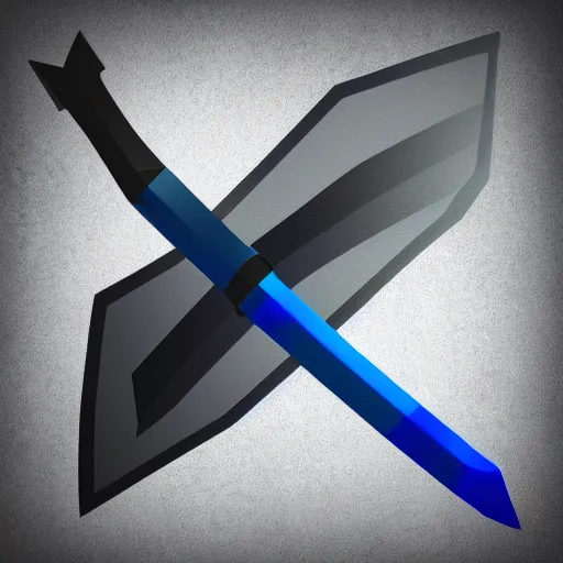 Image similar to black sword blade with golden hilt, icon, isometric, vector, low poly, blue background, cgsociety, volumetric lighting