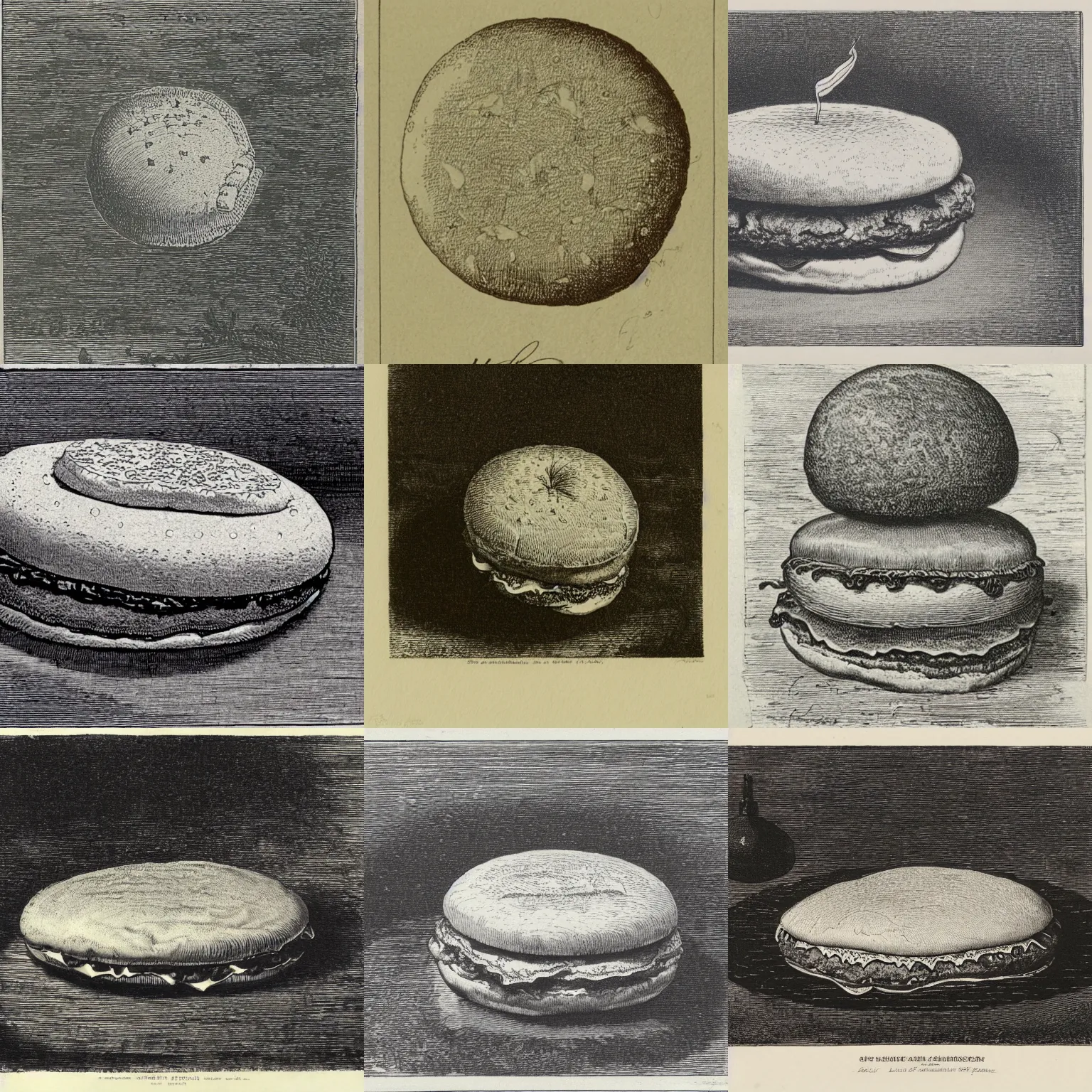 Prompt: illustration of floating cheeseburger, etching by louis le breton, 1 8 6 9, 1 2 0 0 dpi scan