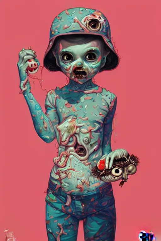 Image similar to a baby zombie in a pocket, tristan eaton, victo ngai, artgerm, rhads, ross draws