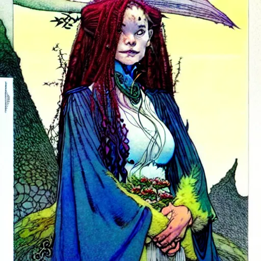 Image similar to a beautiful portrait of sanna!!!!! marin!!!!!, the young female prime minister of finland as a druidic wizard by alan lee, rebecca guay, michael kaluta, charles vess and jean moebius giraud