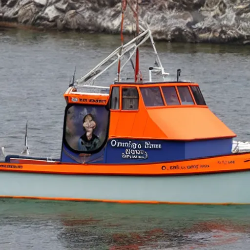 Image similar to emma watson fishing boat, deadliest catch, orange rain slicker, award winning,