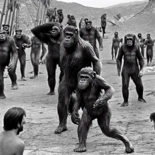 Image similar to still of planet of the apes 1 9 6 8 but in madrid