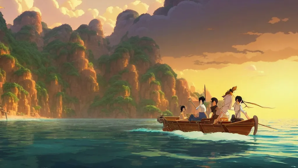 Image similar to el dorado, studio ghibli, pixar and disney animation, sharp, rendered in unreal engine 5, highly detailed, digital painting, artstation, concept art, smooth, sharp focus, illustration, wide angle, artbook, wallpaper, splash art, promo art, dramatic lighting, art by artgerm and greg rutkowski and bo chen and jin xiaodi