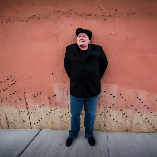 Image similar to Mike Myers (Actor/Comedian) gazing at the US-Mexican Wall, XF IQ4, f/1.4, ISO 200, 1/160s, 8K, RAW, unedited, symmetrical balance, in-frame