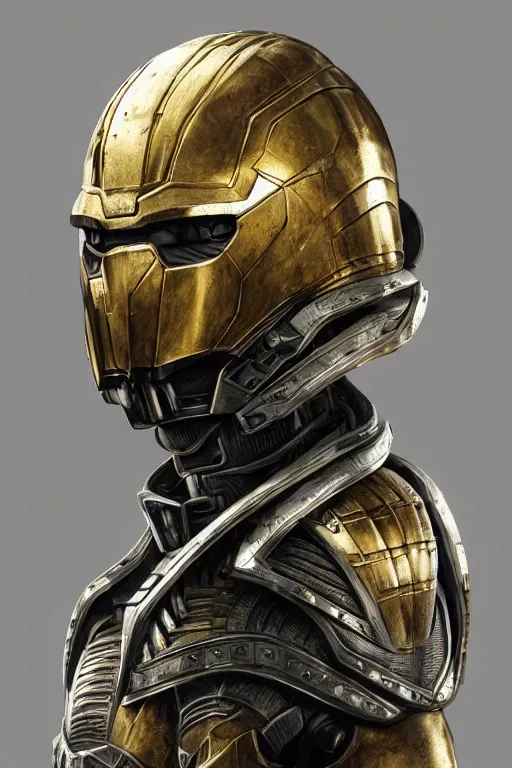 Image similar to realistic render portrait of an intricate armor and helmet, intricate, dystopian toy, sci-fi, extremely detailed, digital painting, sculpted in zbrush, artstation, concept art, smooth, sharp focus, illustration, chiaroscuro lighting, golden ratio, incredible art by artgerm and greg rutkowski and Arsen Asyrankulov and ruan jia