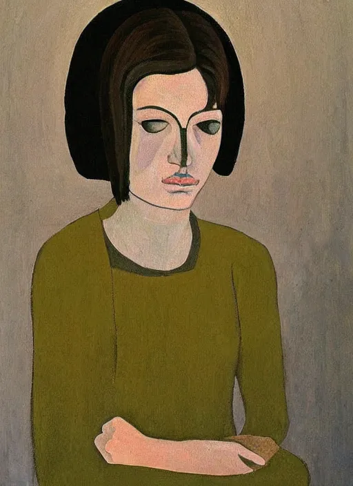 Image similar to a painted portrait of a modern women, art by felice casorati, aesthetically pleasing and harmonious natural colors, expressionism, fine day, portrait