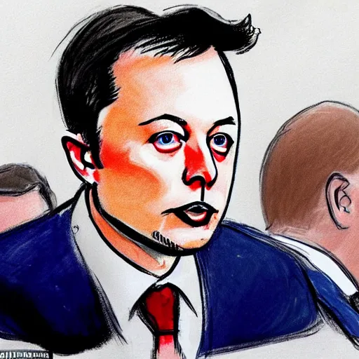 Image similar to courtroom sketches from the elon musk v twitter trial, the judge is a bluebird