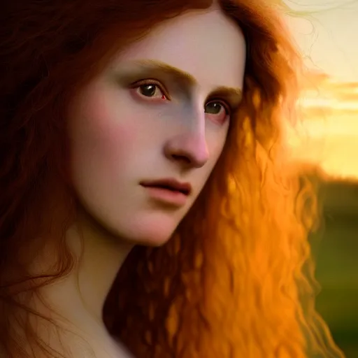 Image similar to photographic portrait of a stunningly beautiful renaissance pre raphaelite female maiden in soft dreamy light at sunset, contemporary fashion shoot, by edward robert hughes, annie leibovitz and steve mccurry, david lazar, jimmy nelsson, breathtaking, 8 k resolution, extremely detailed, beautiful, establishing shot, artistic, hyperrealistic, beautiful face, octane render