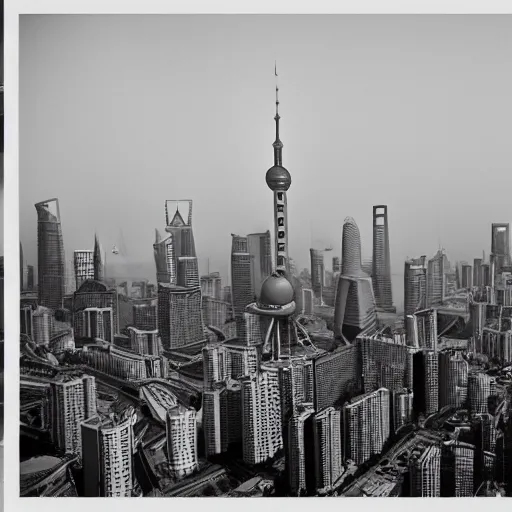 Image similar to Cityscape of Shanghai just before the technological singularity