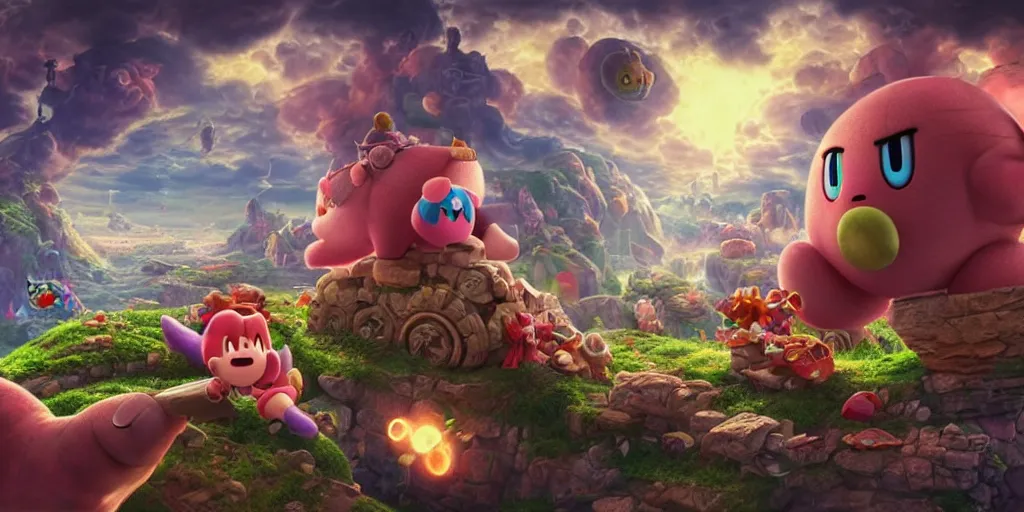 Prompt: kirby eating the source of capitalism, realistic 4 k octane beautifully detailed render, 4 k post - processing, highly detailed, intricate complexity, epic composition, magical atmosphere, cinematic lighting, masterpiece, ultra hd