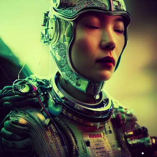 Image similar to hyperrealistic portrait of a woman monster astronaut, full body portrait, well lit, intricate abstract. cyberpunk, intricate artwork, by Tooth Wu, wlop, beeple. octane render,in the style of Jin Kagetsu, James Jean and wlop, highly detailed, sharp focus, intricate concept art, digital painting, ambient lighting, 4k, artstation