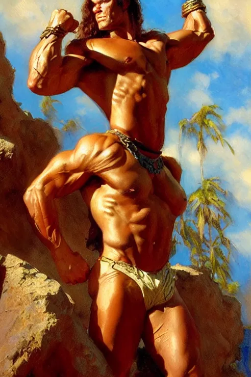 Image similar to muscular tarzan, highly detailed painting by gaston bussiere, craig mullins, j. c. leyendecker 8 k