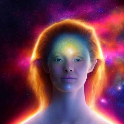 Prompt: a portrait of half a female face with a nebula explosion in a space environment