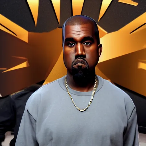 Image similar to kanye west in fortnite lobby 3 d avatar skin