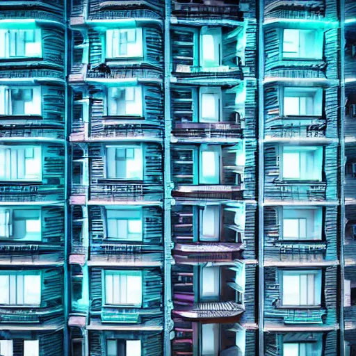 Image similar to futuristic houses in crazy locations, rack focus, establishing shot, monochromatic teal, sunset teal lighting, soft dramatic lighting, 4 k digital camera