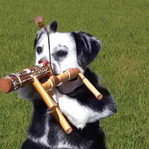 Prompt: a dog playing the flute