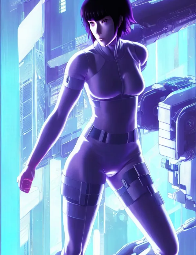 Image similar to a fullbody portrait of motoko kusanagi ghost in the shell, finely detailed features : : gits sac twenty forty five netflix : : by ilya kuvshinov, rossdraws, artgerm, sola digital arts, production ig, anti aliasing, raytracing : :