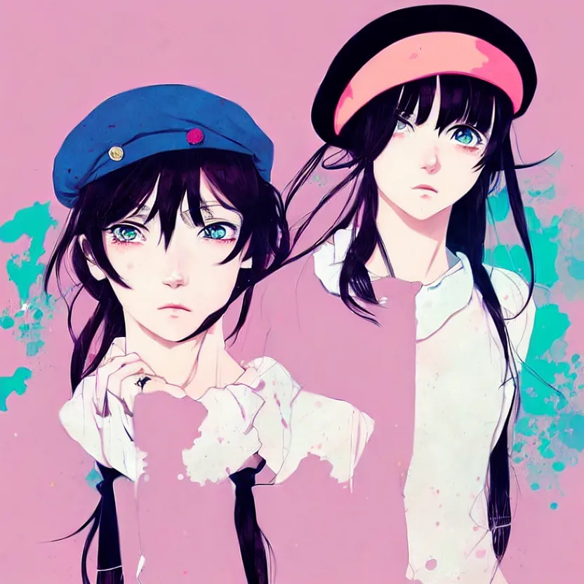 Image similar to girl wearing a beret, very anime!!! anime!! intricate details, aesthetically pleasing pastel colors, art by conrad roset and ilya kuvshinov