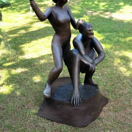 Prompt: Mable statue of a hunch back programmer coding