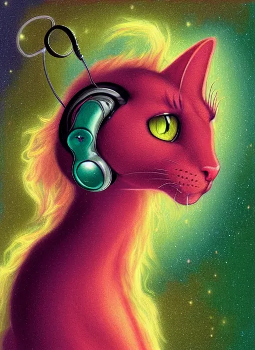 Prompt: cat seahorse fursona wearing headphones, autistic bisexual graphic designer, long haired attractive androgynous coherent detailed character design, weirdcore voidpunk digital art by delphin enjolras, leonetto cappiello, louis wain, furaffinity, cgsociety, trending on deviantart