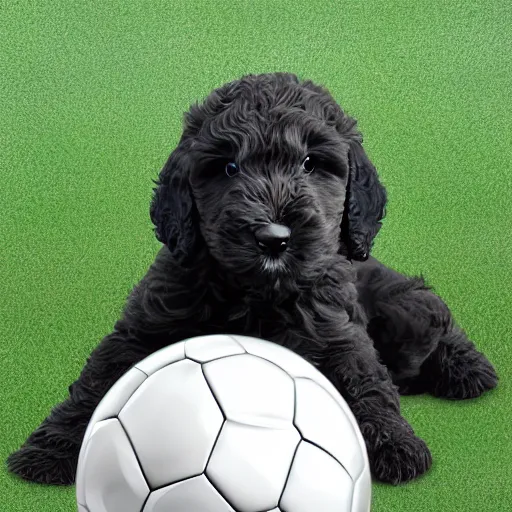 Prompt: bernedoodle puppy stuffed soccer, digital art