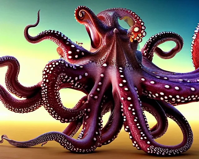 Prompt: hyperrealism photography in araki nobuyoshi dramatic scene from movie the big lebowski style computer simulation visualisation of detailed octopus riding eating human in the detailed ukrainian village in rendered in mandelbulb 4 d