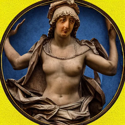 Image similar to a renaissance statue on a neon ring background, ray tracing, 3 d render, 8 k resolution, shar focus, hyper detailed, hyper realistic