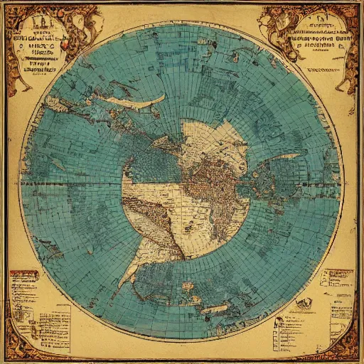 Prompt: cartography map art, flat earth, highly detailed, vintage typography