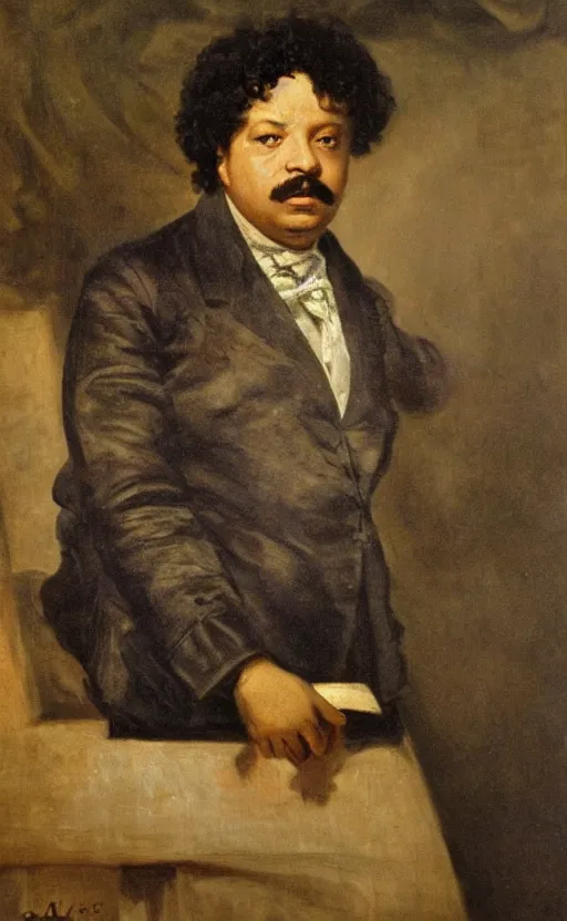 Image similar to Portrait of Alexandre Dumas, oil on canvas, highly detailed, by Delacroix, 8k