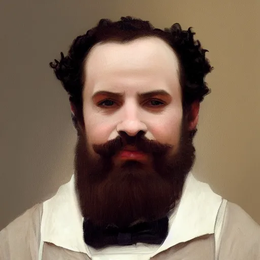 Prompt: detailed portrait painting of gentleman fantasy dwarf wearing brown tuxedo by William-Adolphe Bouguereau, trending on artstation