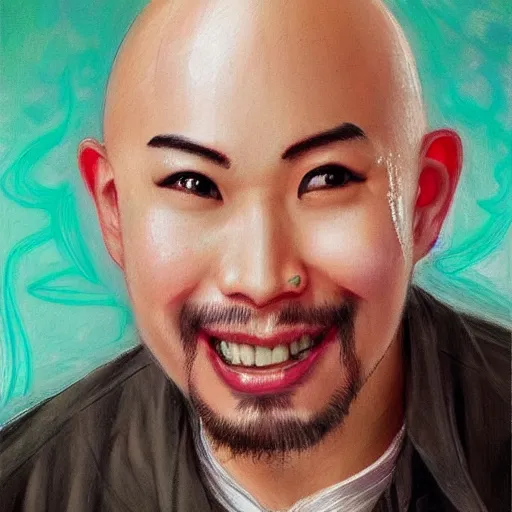 Prompt: bald asian guy with short beard by frank hong