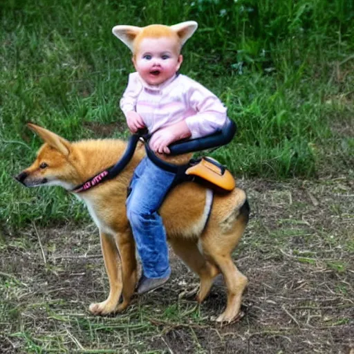 Image similar to baby riding on a dingo