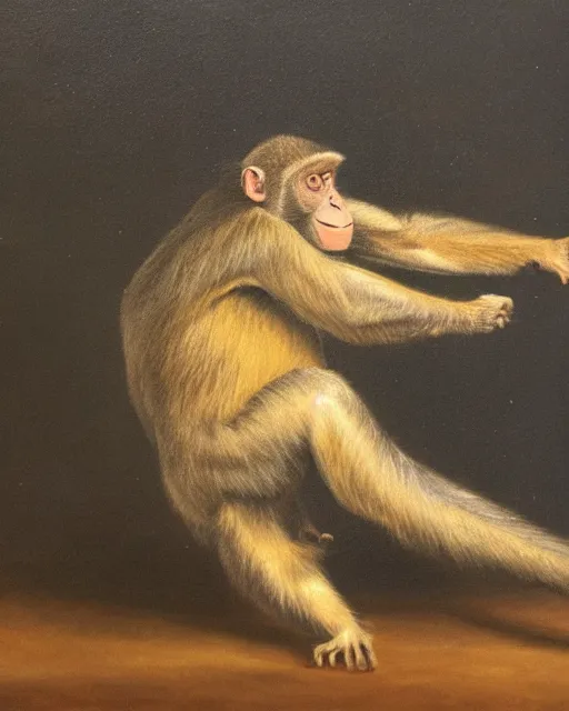 Image similar to a monkey in an oil painting, running freely, high detail, high polygon