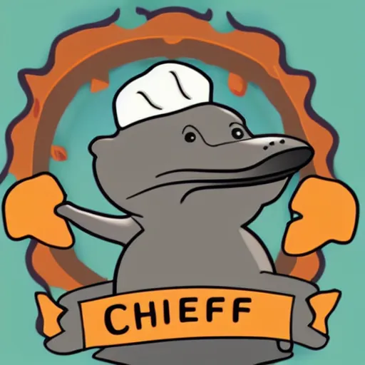 Image similar to cute platypus wearing a chef hat, logo style