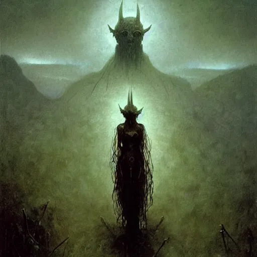 Image similar to dark elf warrior, beksinski