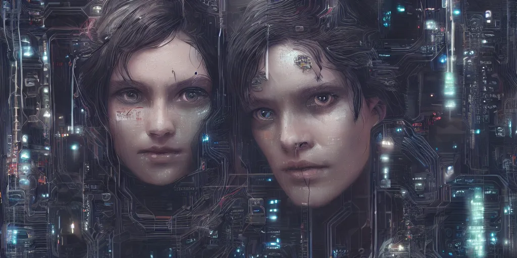 Image similar to a face covered in computer circuits, scifi, bladerunner, cyberpunk, very detailed eyes, 8 k resolution, by wlop, greg rutkowski