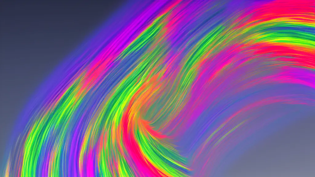 Image similar to digital render of twisting rainbow in black sky. trending on deviantart