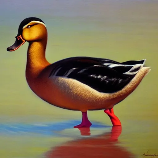 Image similar to a duck on the prowl oil painting ignacio nazabal