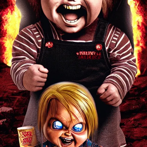 Prompt: Chucky versus Nuns movie poster